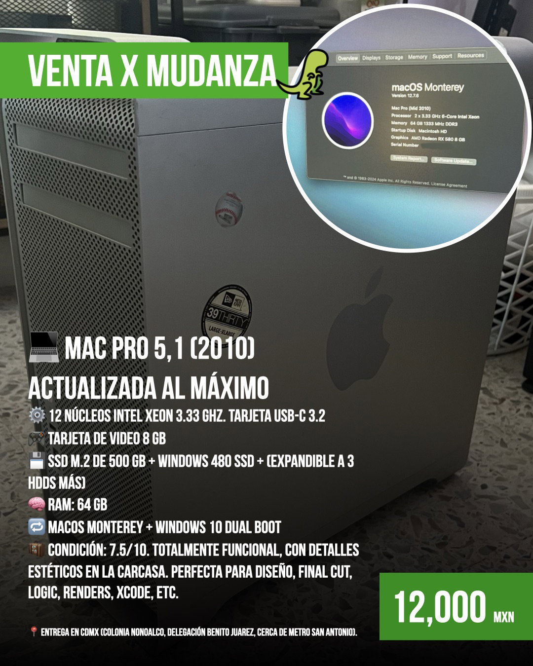 Mac Pro 5,1 (2010) con 12 núcleos, 64 GB RAM y Dual Boot