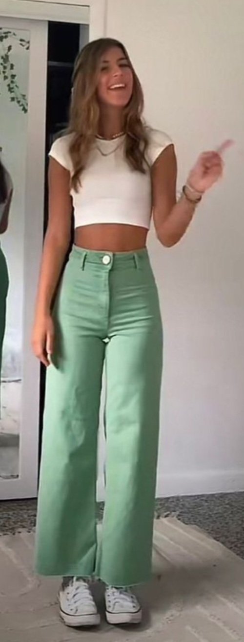 Pantalones Zara Flare Verdes Like New