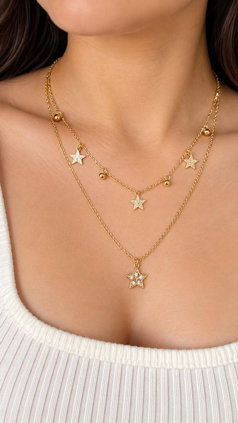 Collar doble Chapa de oro 18k