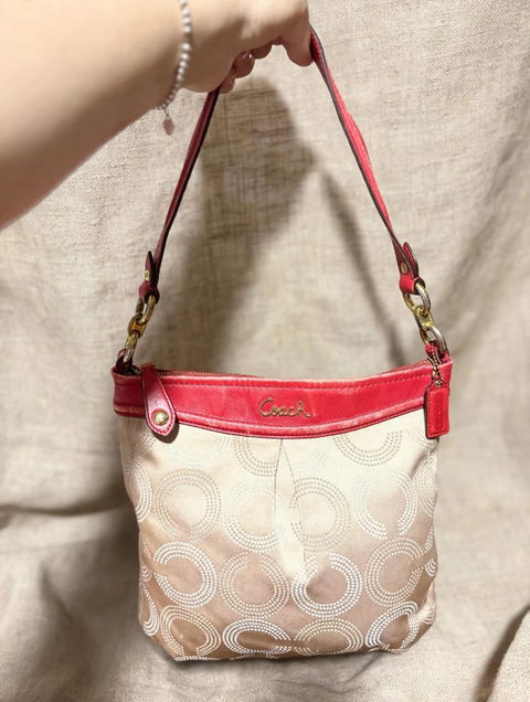 Bolso Coach hobo vintage en piel y tela monograma