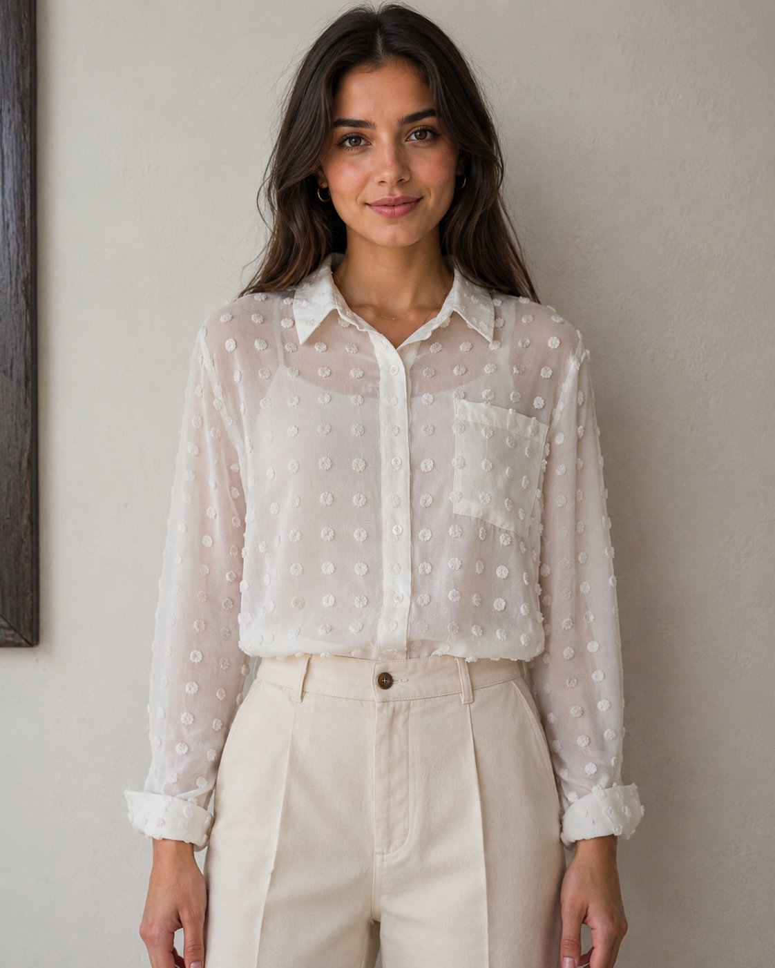 Blusa blanca con lunares texturizados - Talla 24