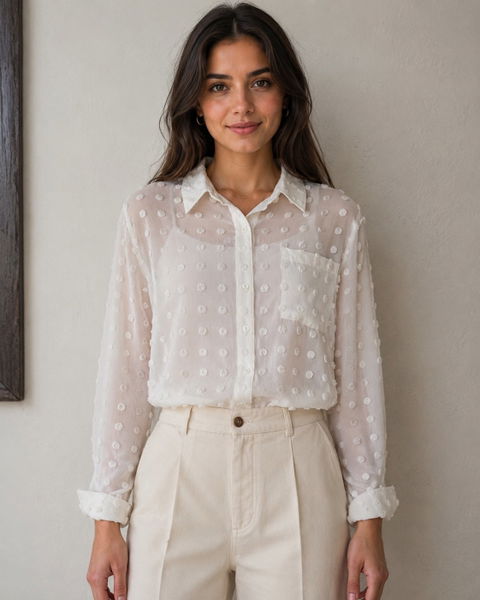 Blusa blanca con lunares texturizados - Talla 24
