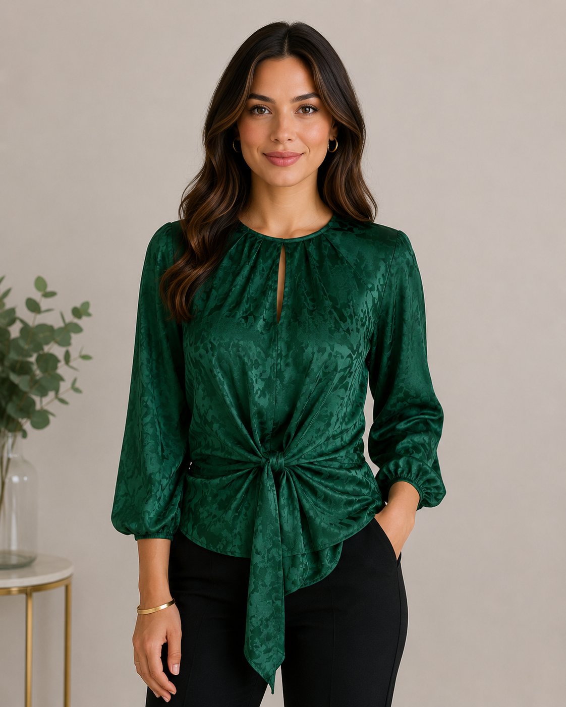 Blusa Zara Mujer Verde Oscuro Manga 3/4