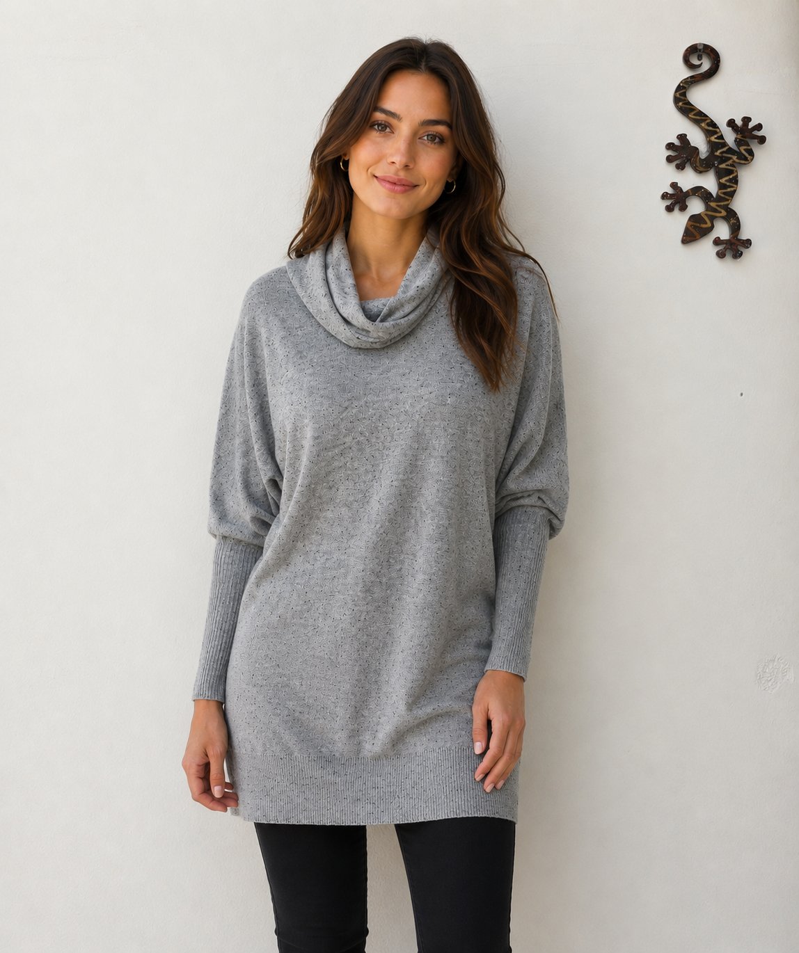Suéter gris con cuello holgado y mangas murciélago - iF iT WeRe Me XS