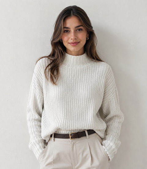 Suéter de Punto Blanco con Cuello Alto - GAP