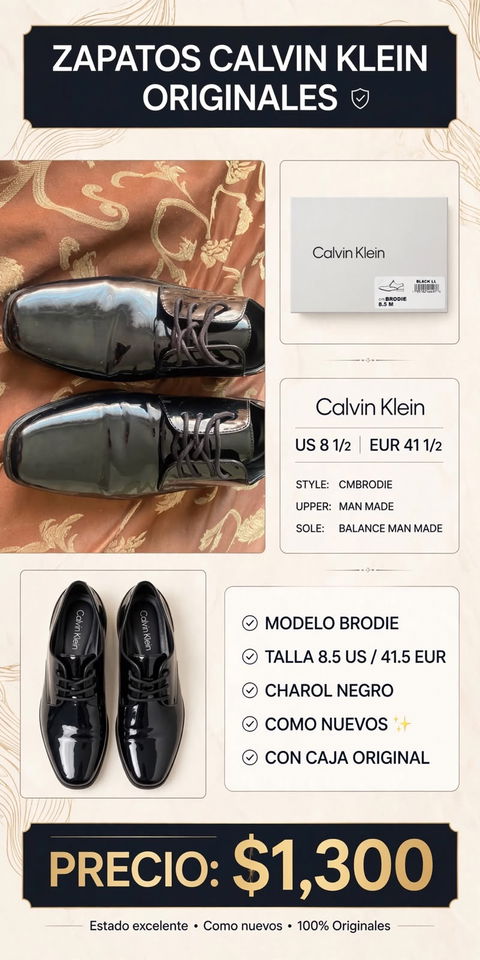 Zapatos Calvin Klein Brodie Charol Negro Talla 8.5 US / 41.5 EUR