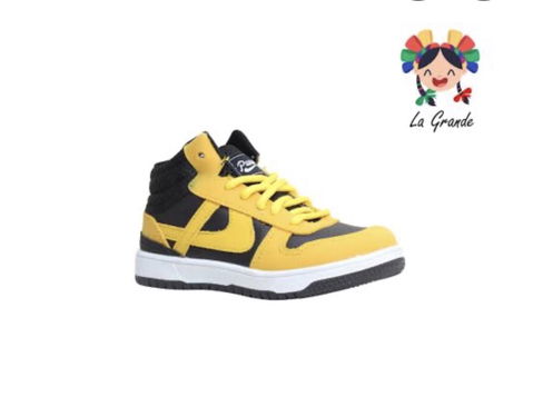 Tenis Panam tipo bota para niño talla 19 color negro/amarillo