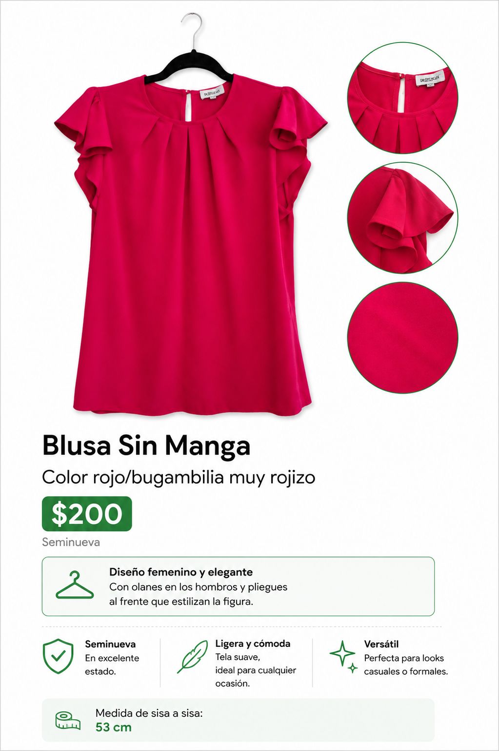 Blusa Sin Manga Color Rojo Bugambilias