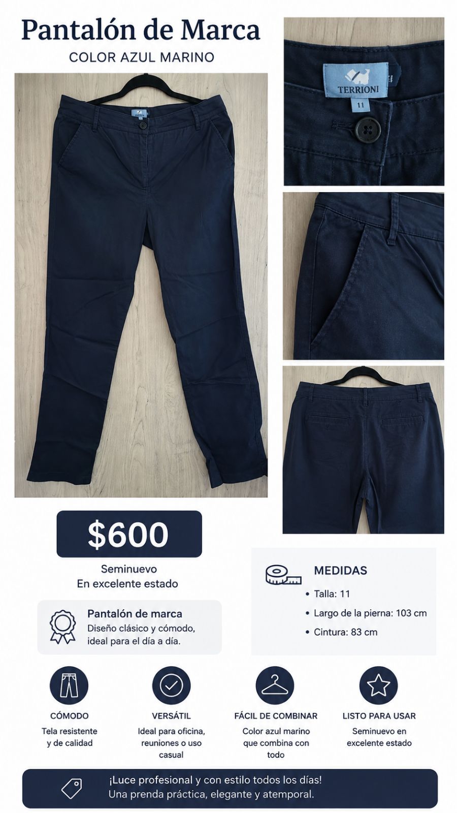 Pantalón de Marca Terrion Seminuevo Color Azul Marino