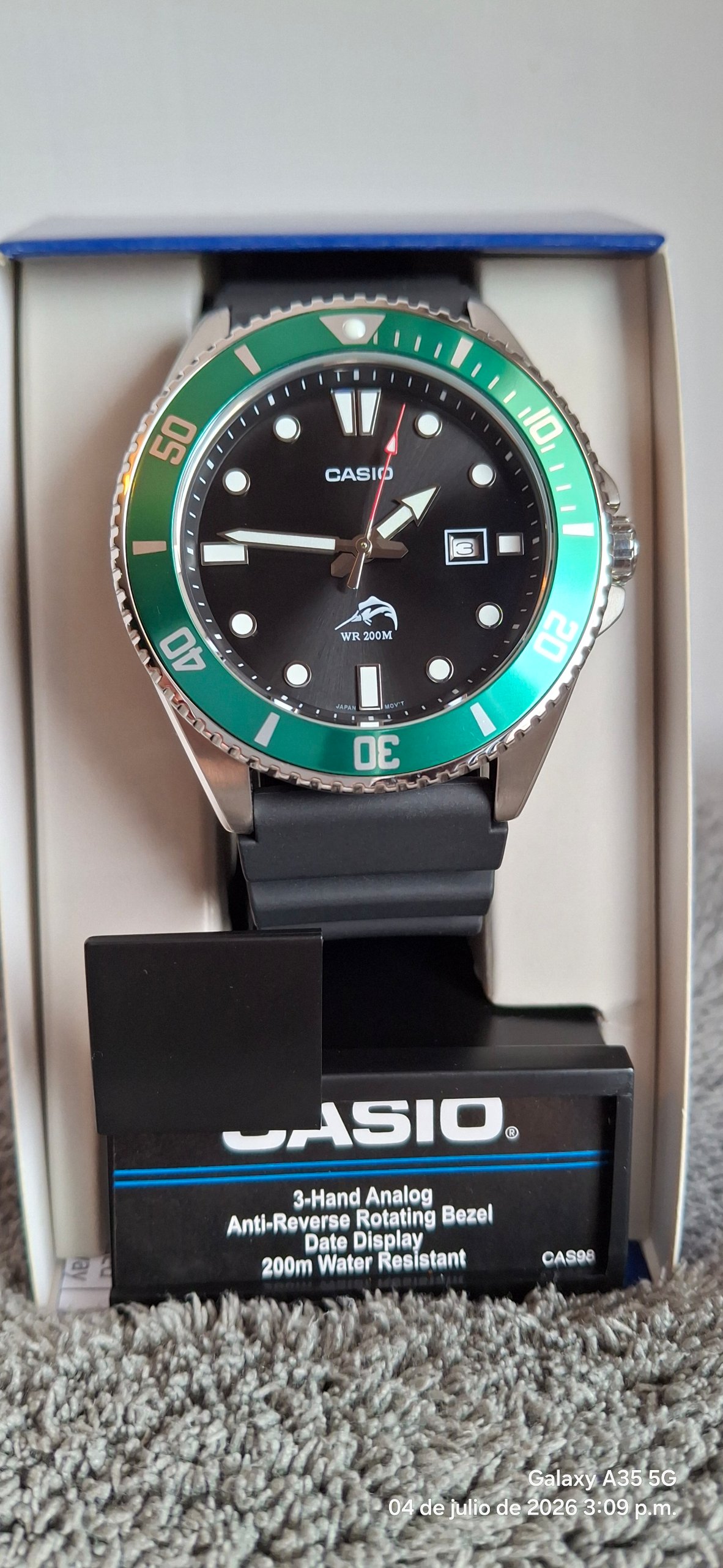 Reloj de buceo Casio Marlin (Duro) - Hermético 200m - Bisel Verde