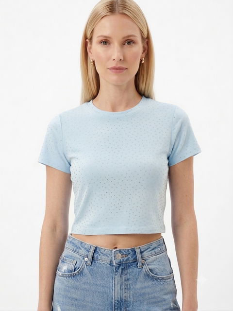 Blusa juvenil azul claro con brillos nueva