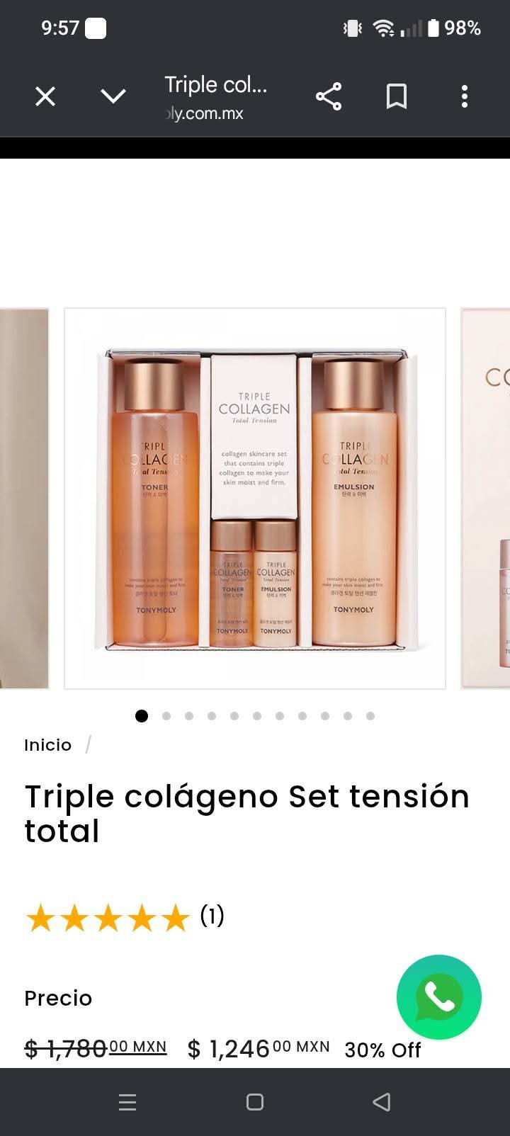Set de Tónico y Emulsión Triple Colágeno Tony Moly - Nuevo