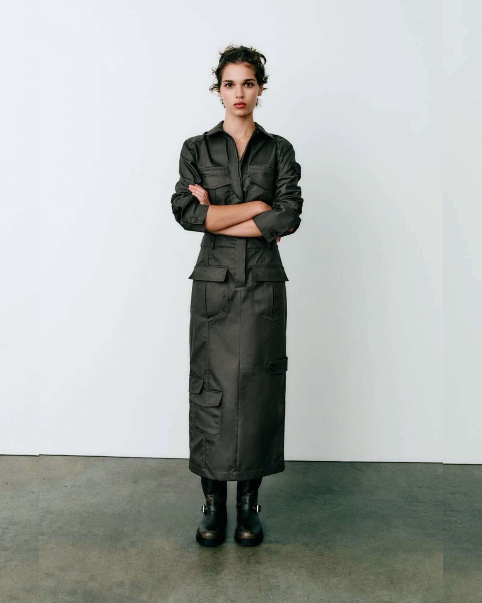 Vestido Cargo Militar Zara 100% Algodón