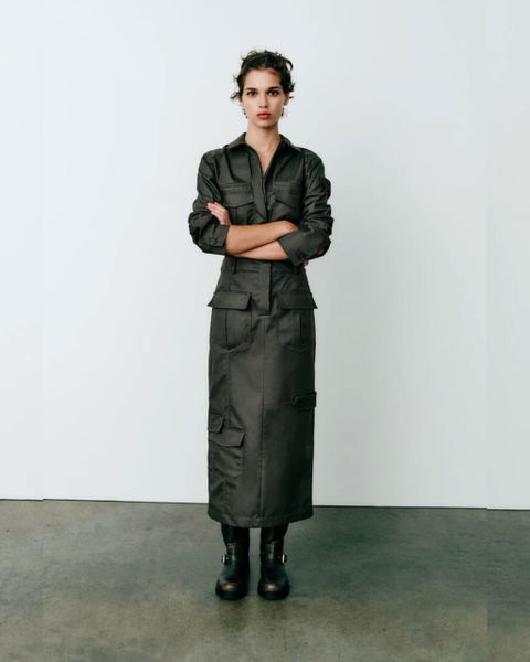 Vestido Cargo Militar Zara 100% Algodón