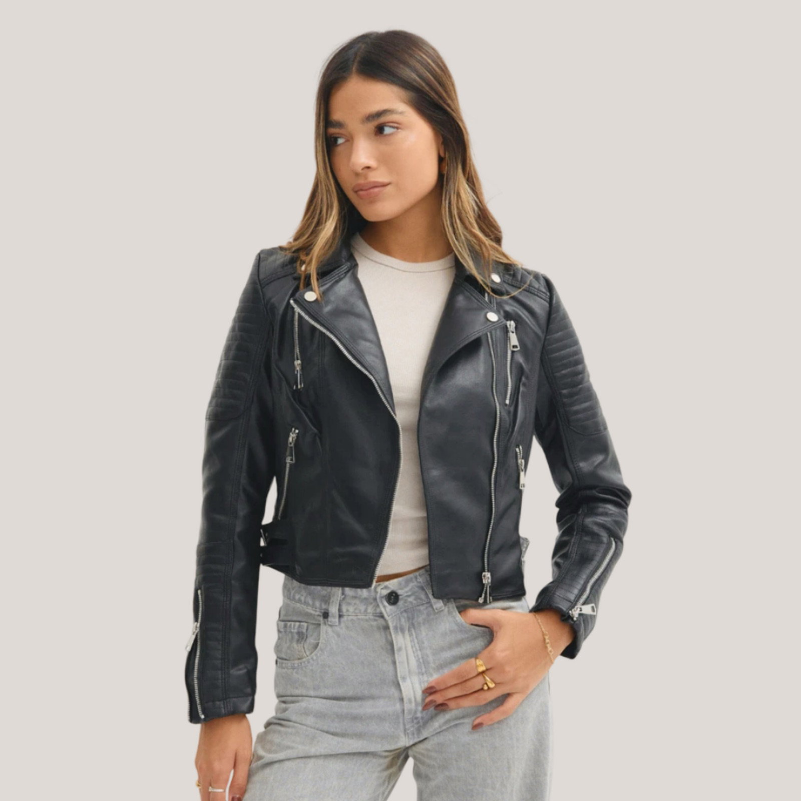 Chamarra biker  100% piel genuina