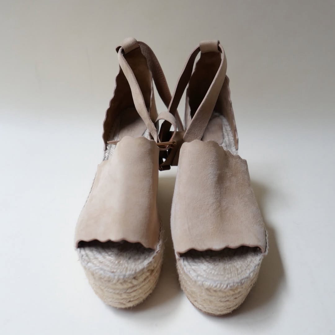Alpargatas Chloé Lauren de gamuza beige/taupe con plataforma de yute