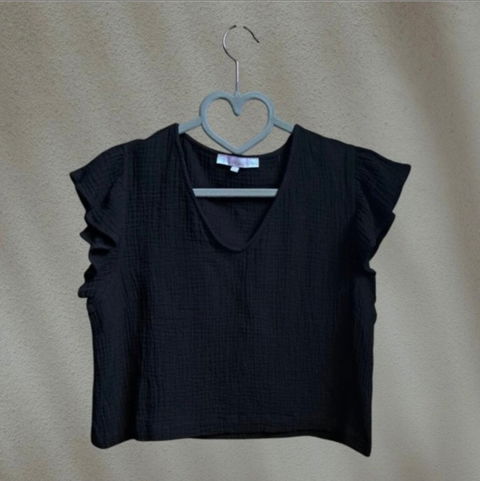 Crop Top Negro Olivaceus con Mangas de Olan - Talla M