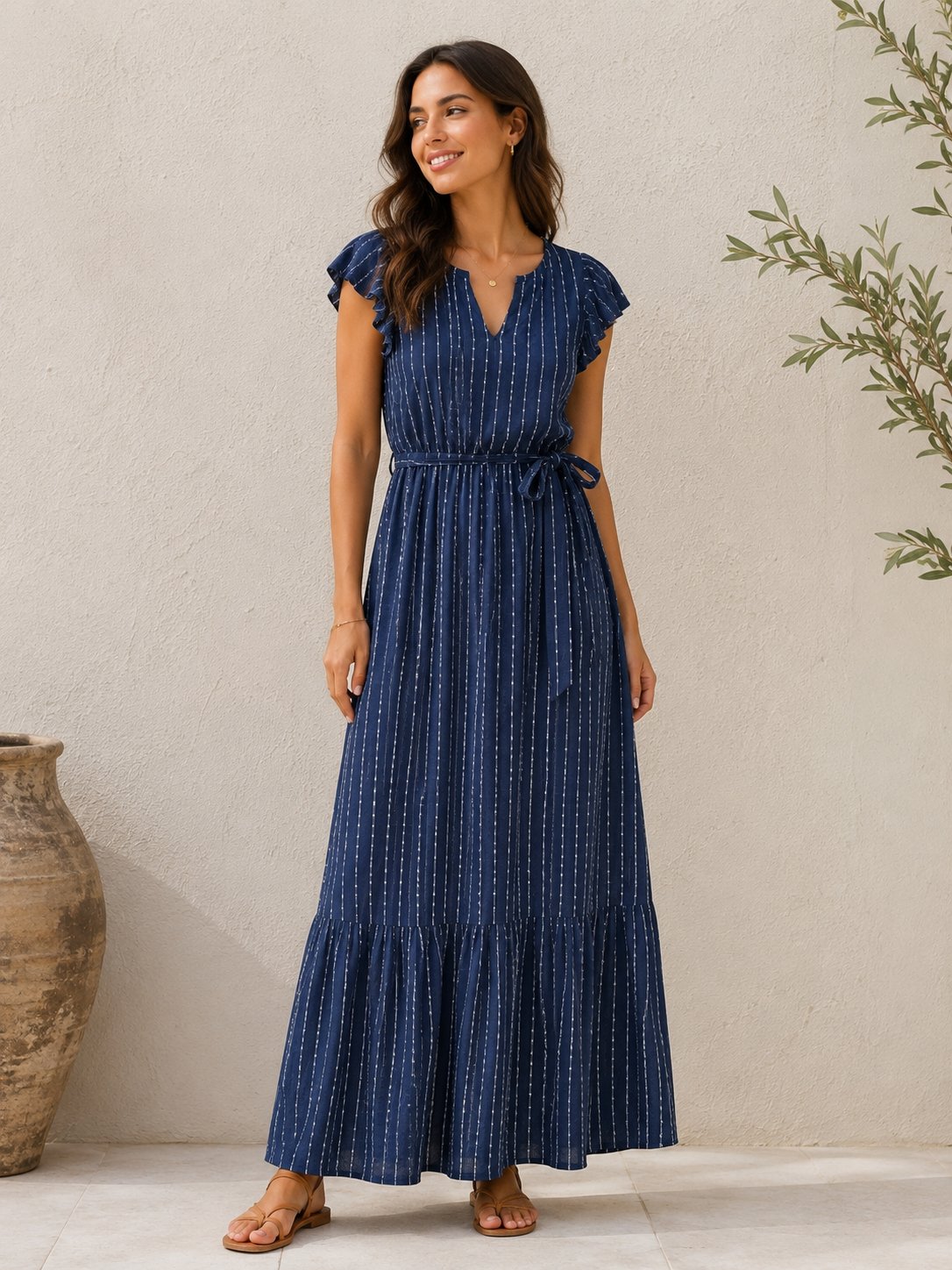 Maxi vestido Lucky Brand azul marino con blanco