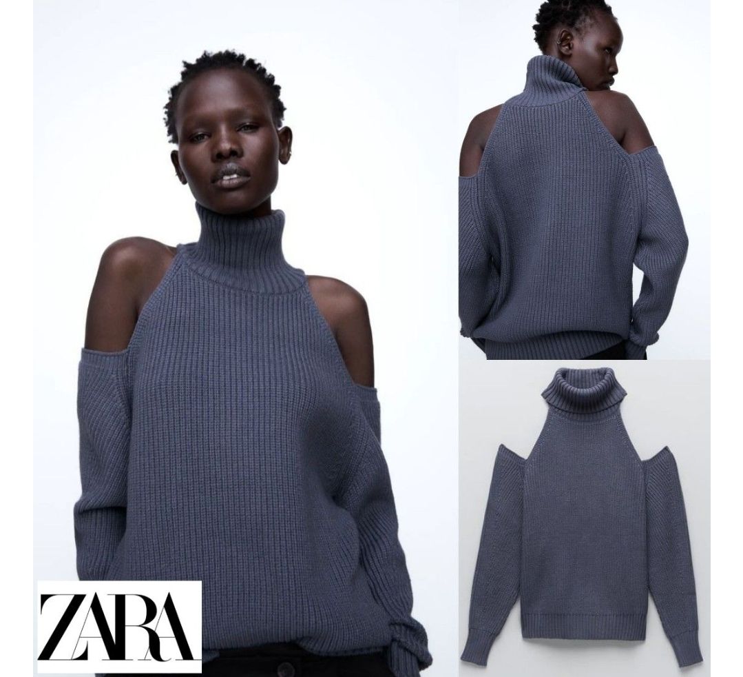 Suéter Zara gris con hombro descubierto