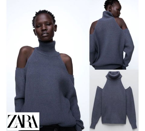 Suéter Zara gris con hombro descubierto