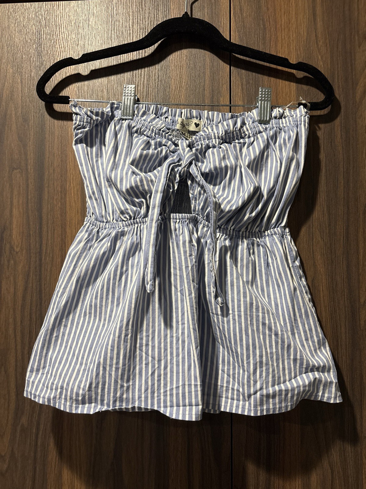Blusa strapples azul claro a rayas talla L