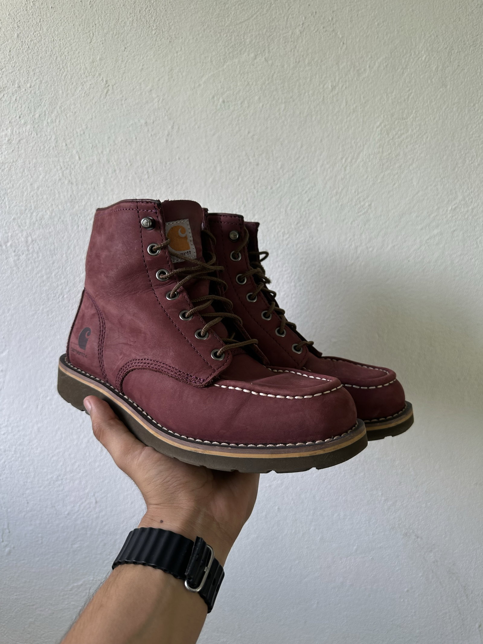 Botas Carhartt Moc Toe para Mujer Talla 4.5MX Color Vino/Marrón