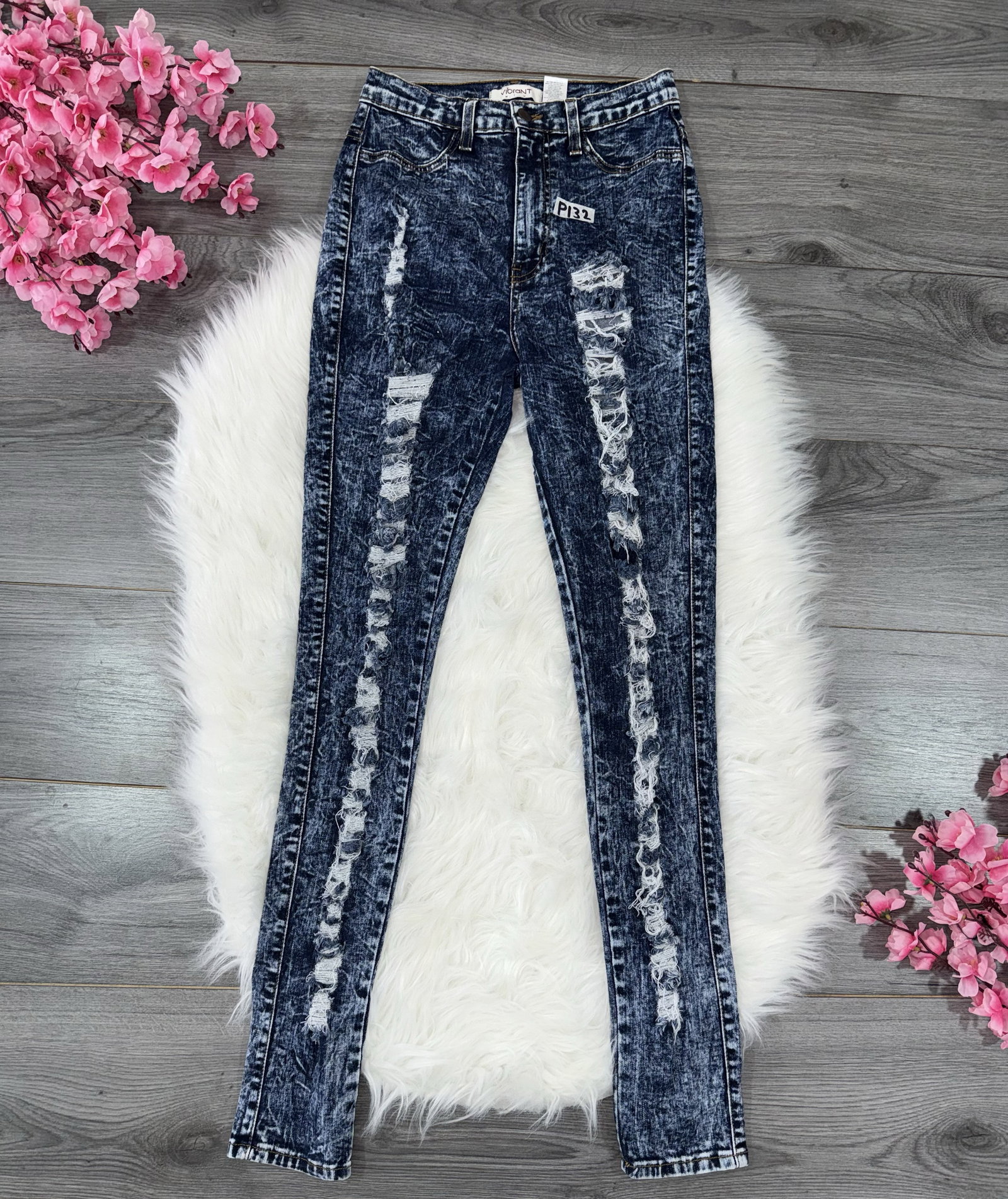 Jeans Vibrant Acid Wash Skinny Destroyed Talla 9