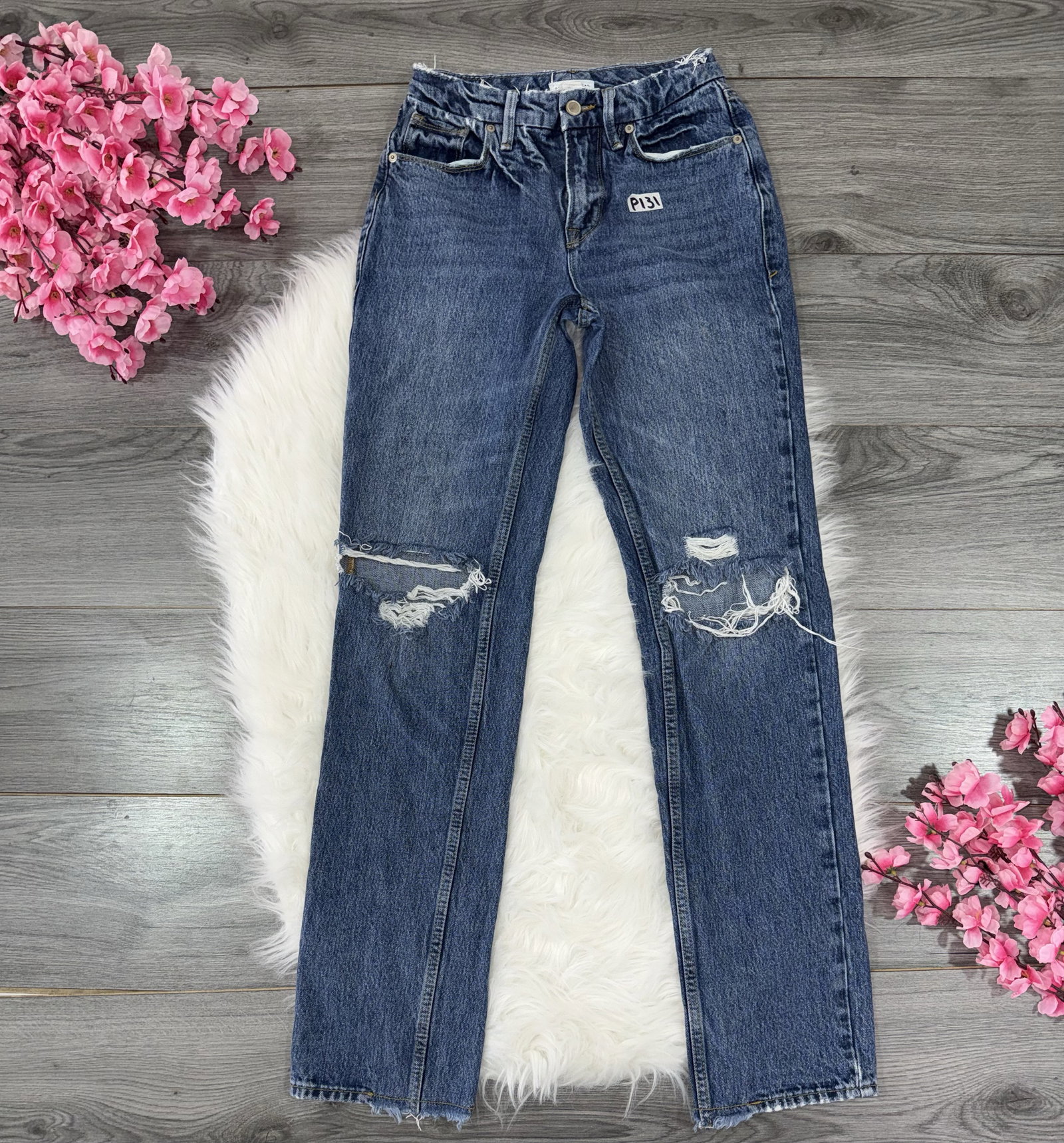 Jeans Good American Talla 0/25 Recto Desgastado con Roturas