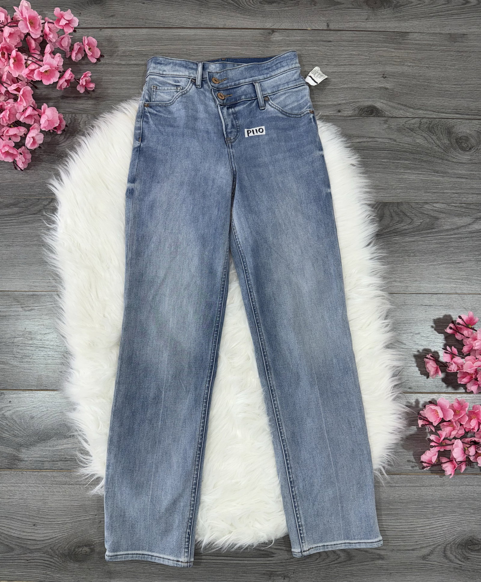 Jeans Express Modern Straight Super High Rise Talla 0S Azul Claro