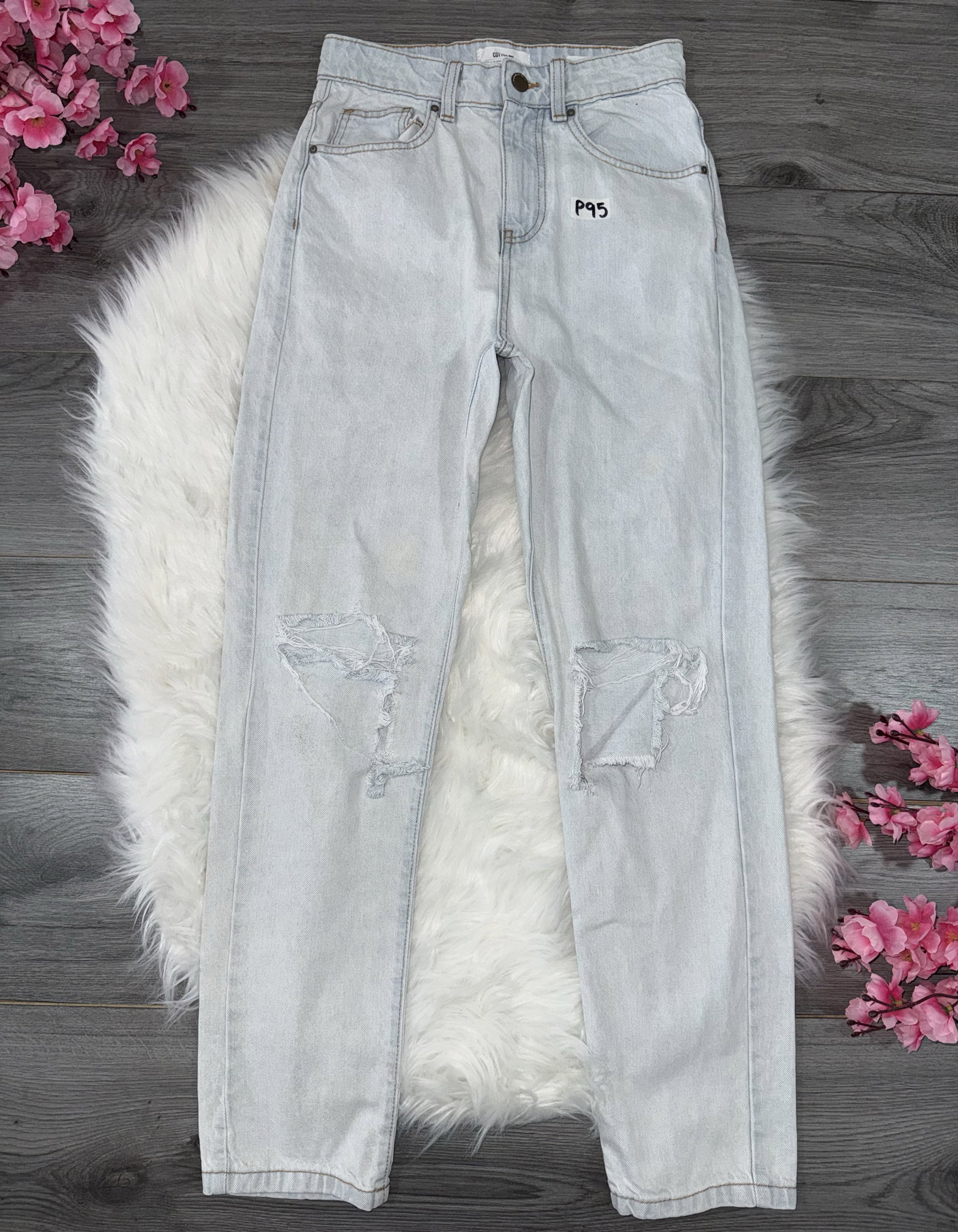 Jeans Mom Fit Cotton On Azul Claro Desgastado Tiro Alto