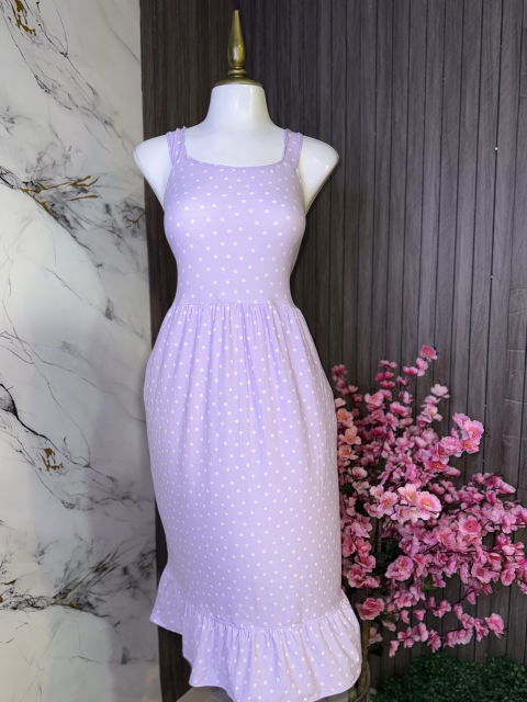 Vestido Midi Lila con Lunares - Talla S-M