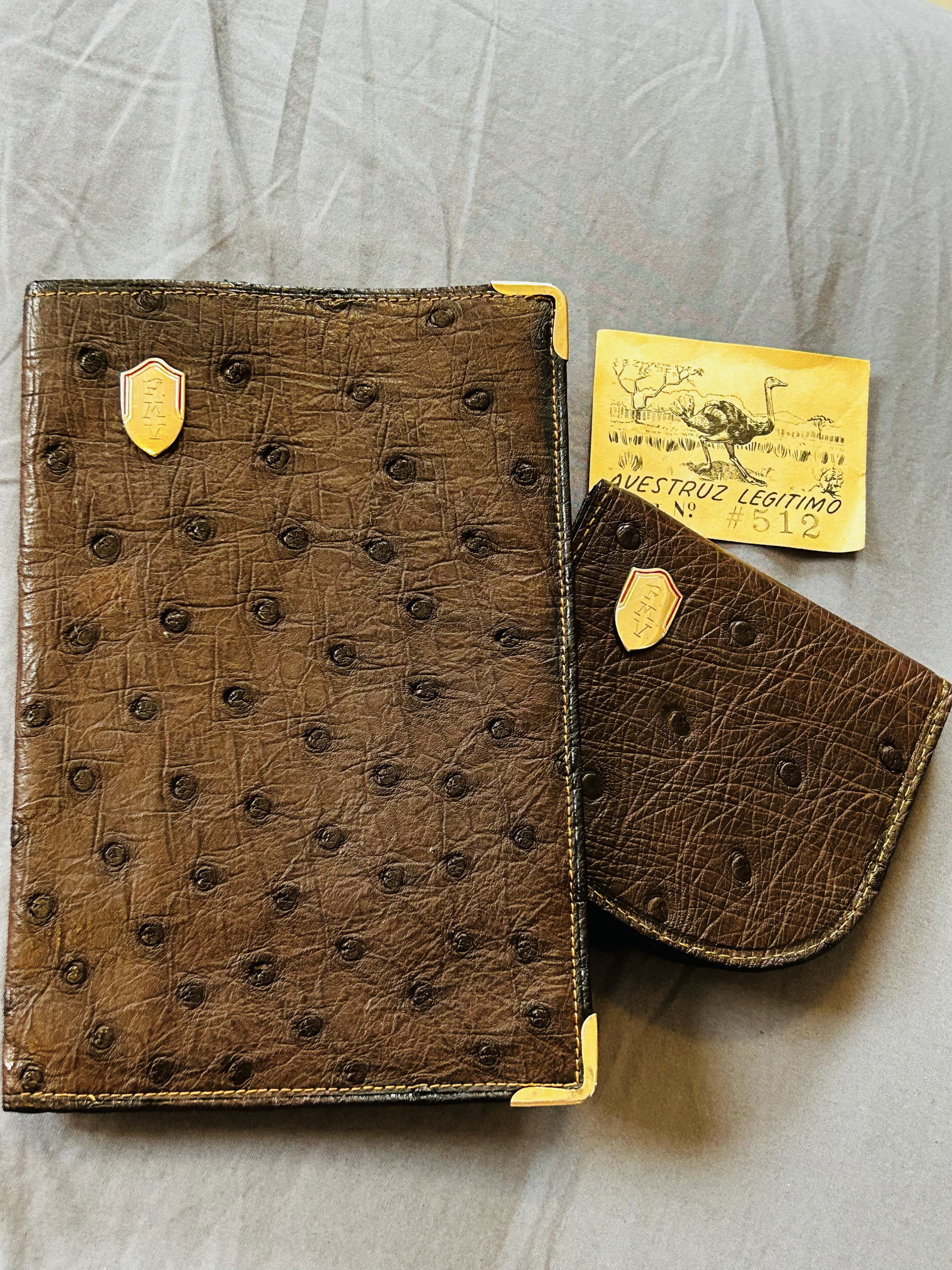 Billetera y Monedero Vintage de Piel de Avestruz - Art. No. 512