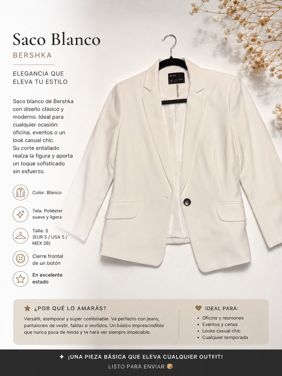 Saco blanco Bershka