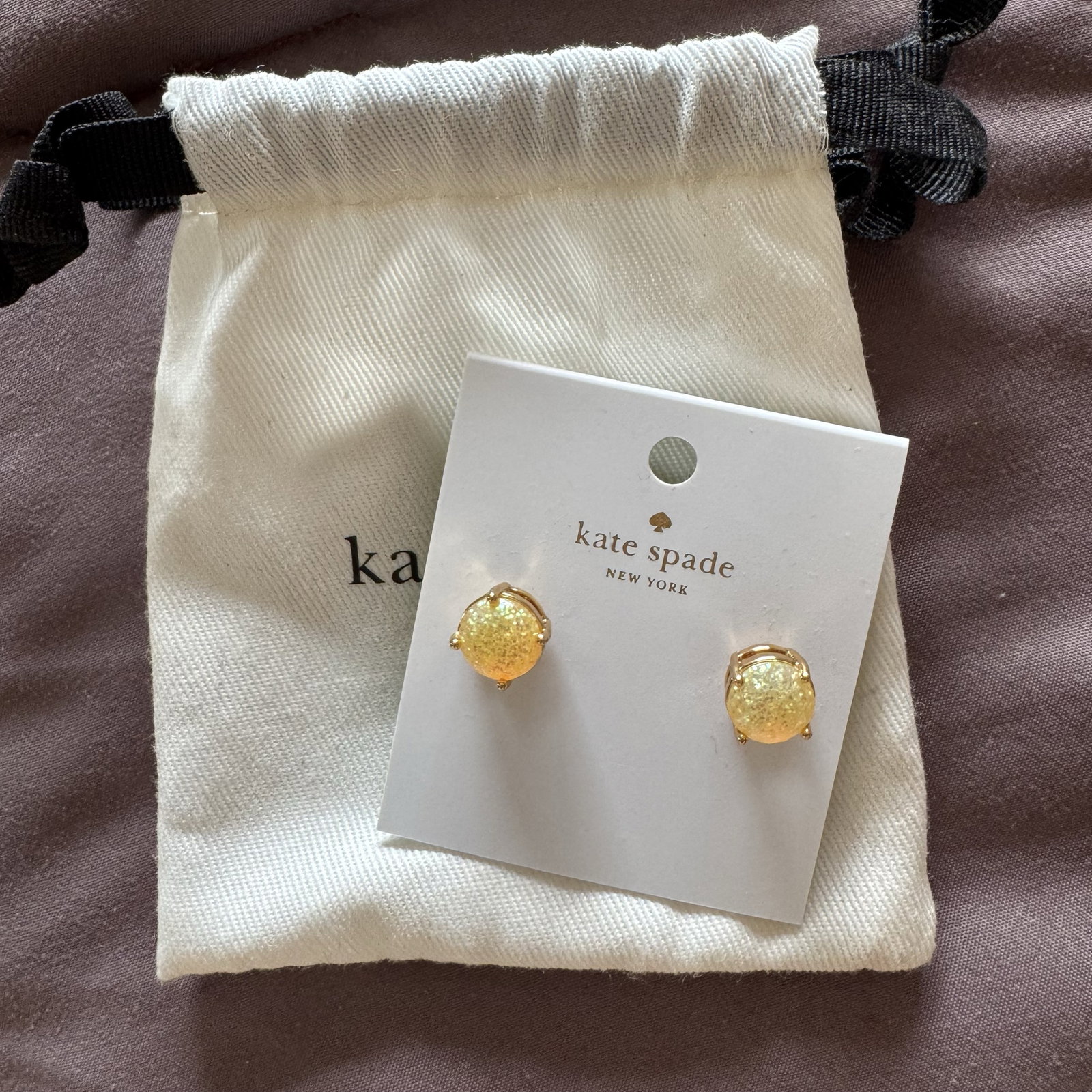 Aretes Kate Spade Nuevos con Glitter Amarillo