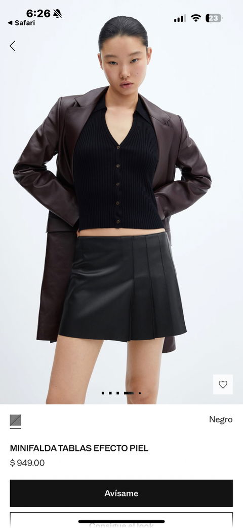 Falda de Vinipiel Negra Talla XS - Mango