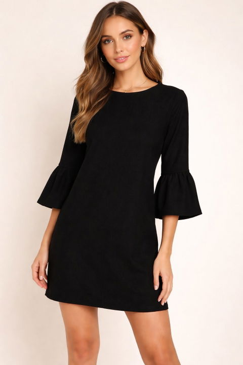 Vestido Vestido Negro Zara Talla Mediana con Mangas Abullonadas
