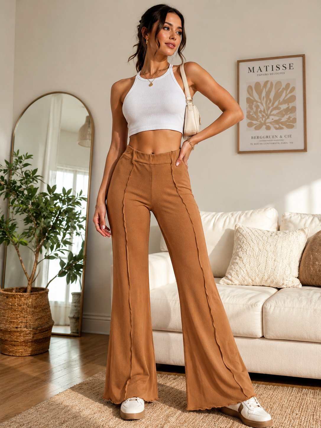 🔥 Pantalón Palazzo Camel Tiro Alto 🔥