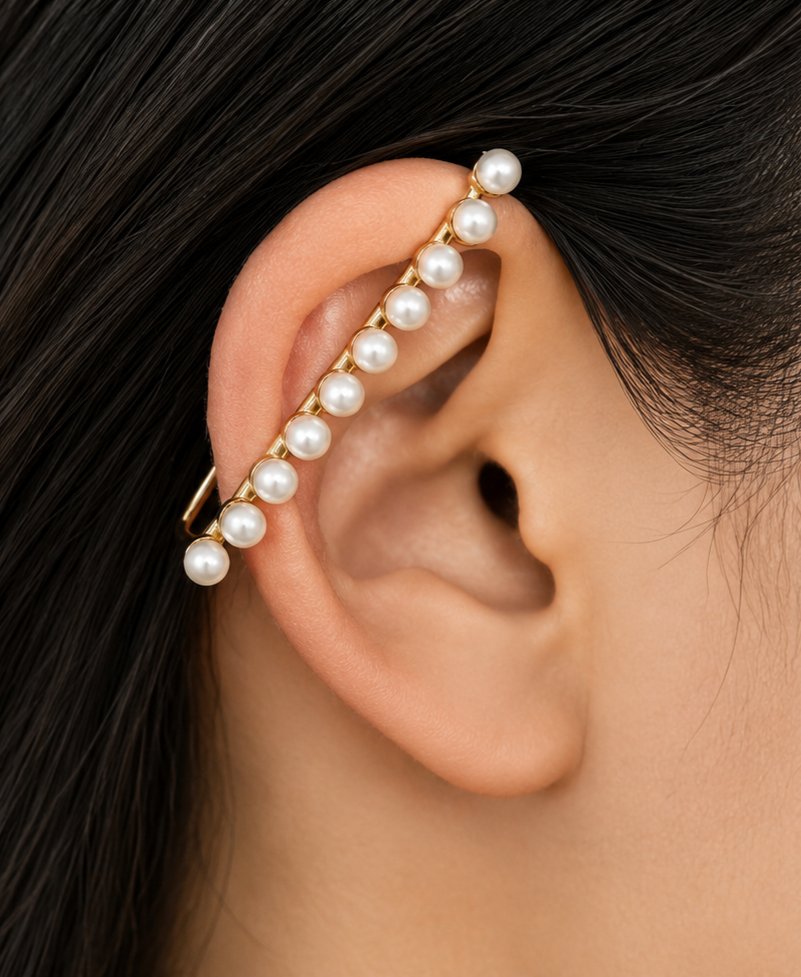 Arete clip Ajustable con Perlas sin perforación 