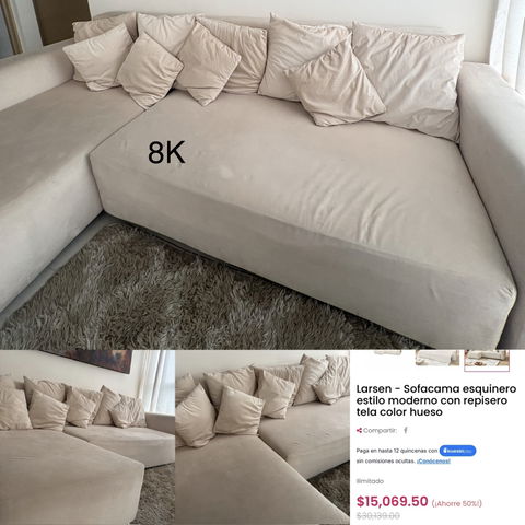 Sofá Cama Esquinero Larsen Color Hueso en Buen Estado