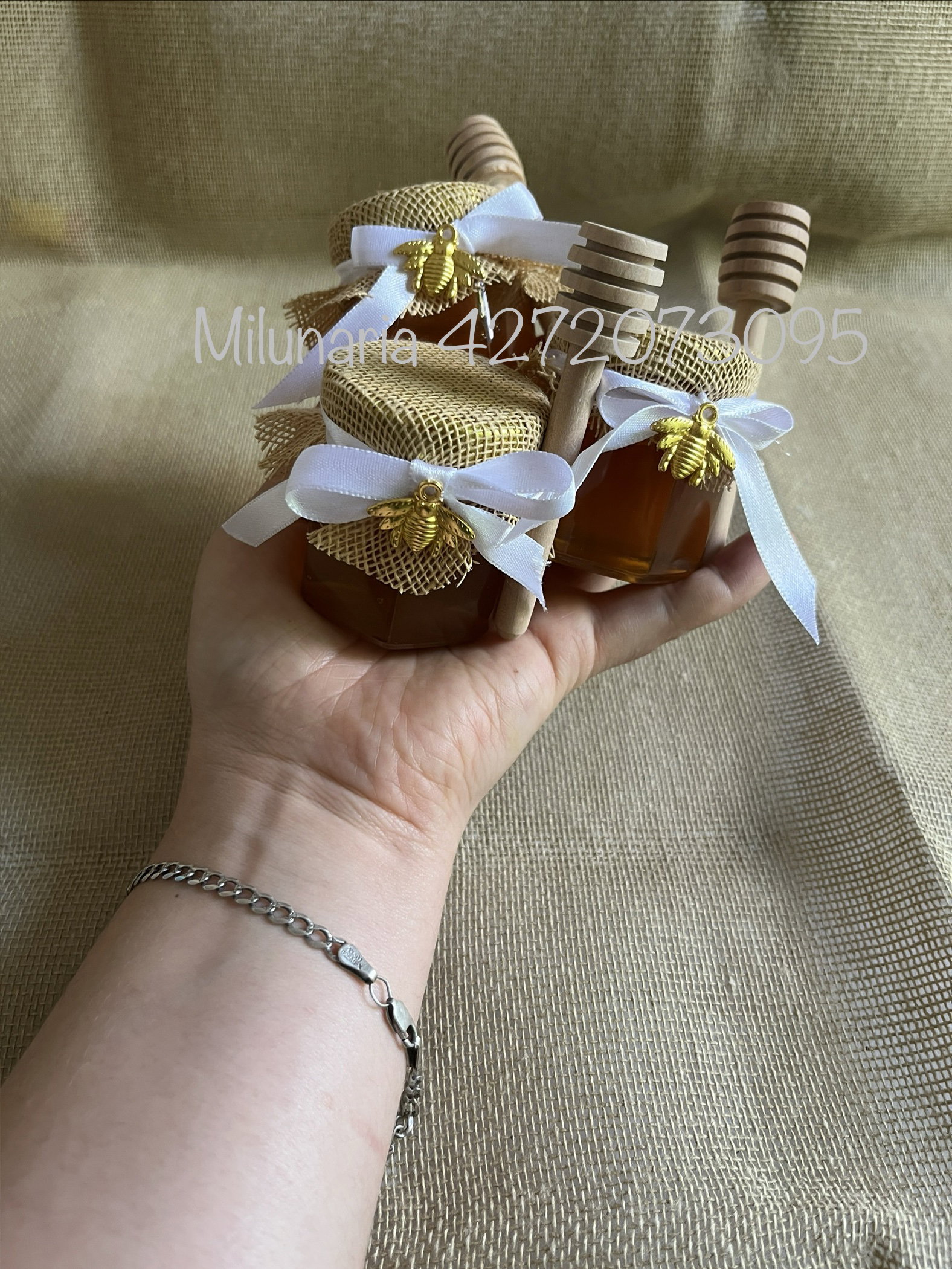 Set de 4 frascos de miel decorativos con palita