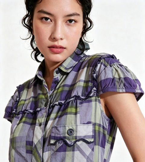 Camisa de cuadros con detalles fruncidos