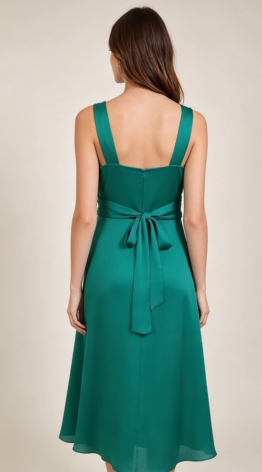 Vestido verde con tirantes y lazo en la espalda