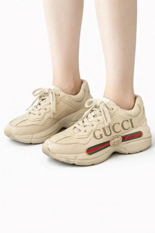Tenis Gucci Rhyton Originales en Piel Color Hueso
