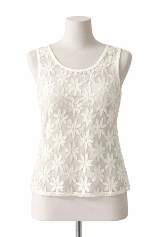 Blusa sin mangas blanca con bordado de flores