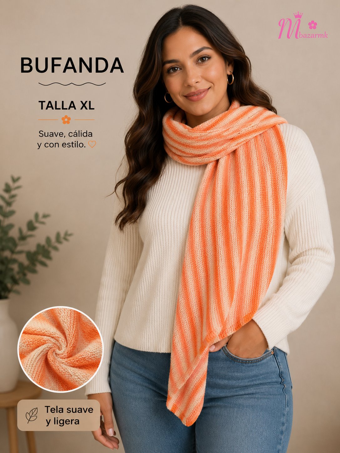 Chal Triangular Tejido Naranja 