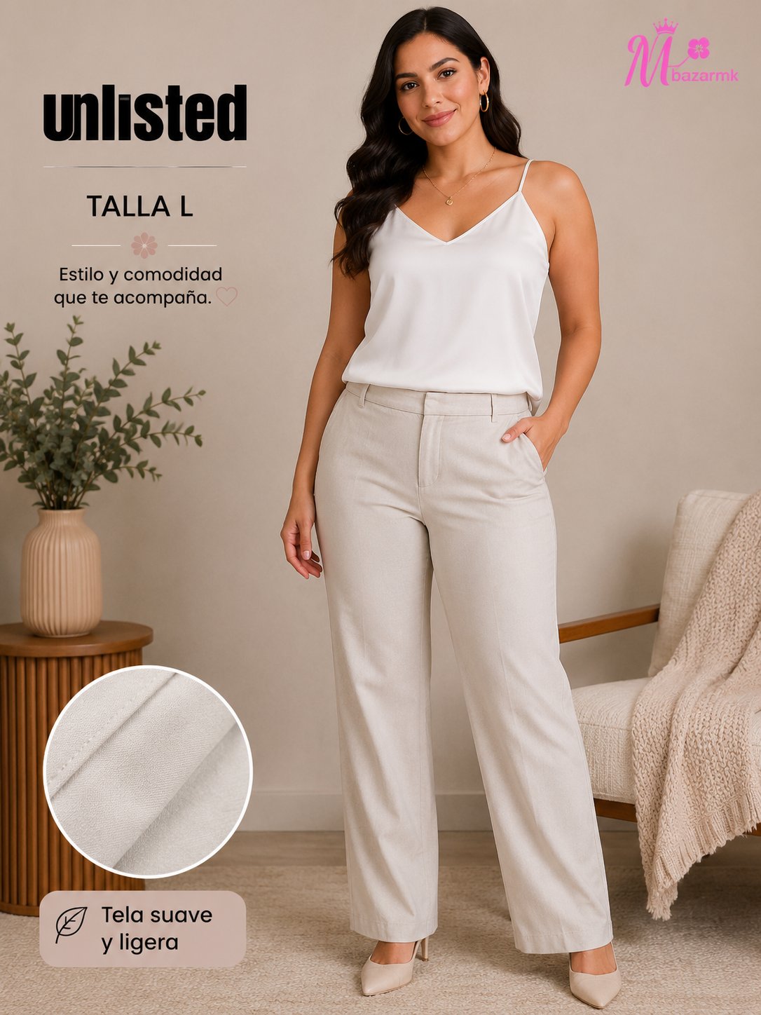 Pantalón Chino Khaki Beige Talla L - Buen Estado