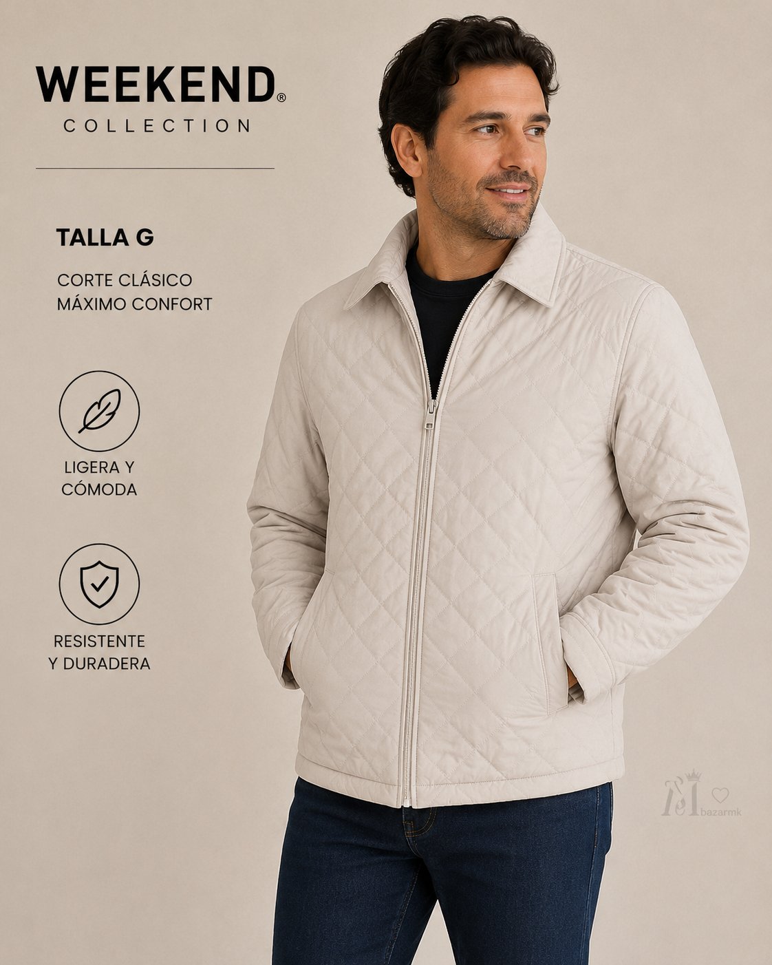 Chamarra Weekend Beige Capitonada Talla G