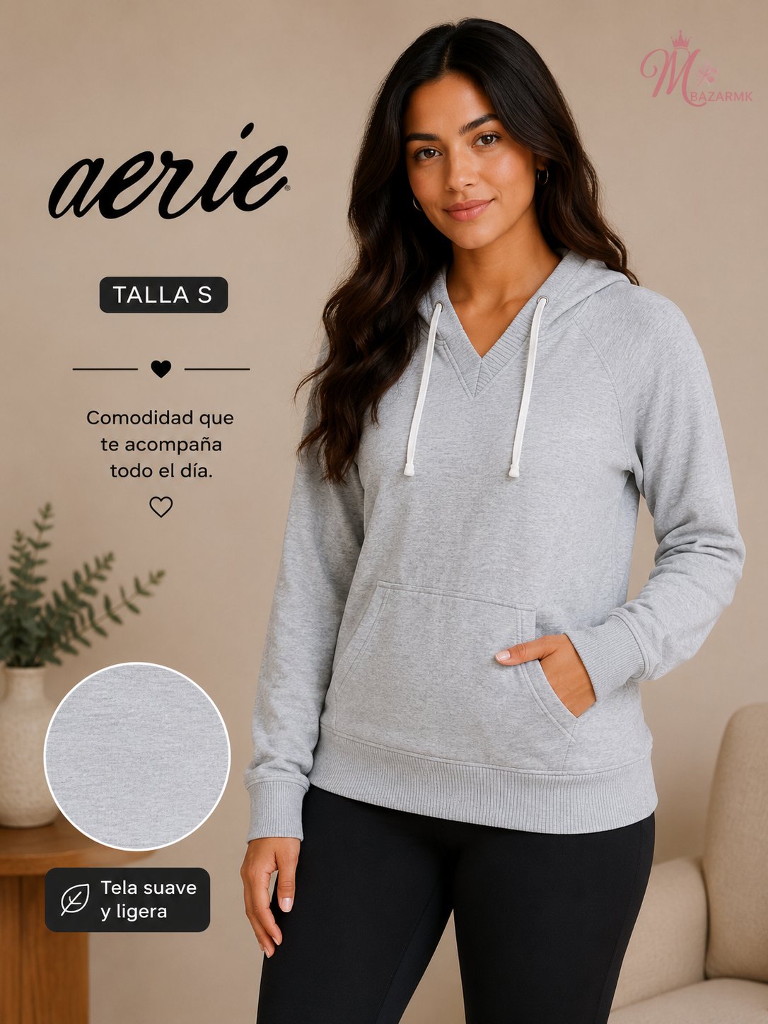 Hoodie Cárdigan Abierto AERIE Talla S 