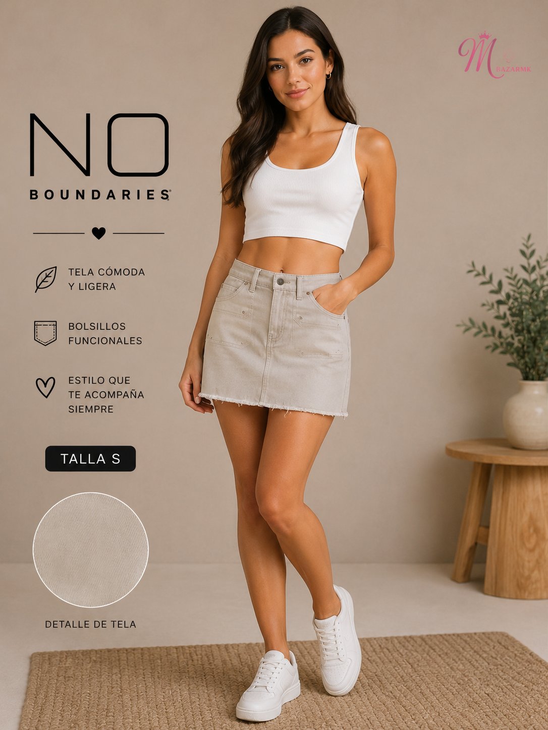 Mini falda cargo No Boundaries color beige talla S