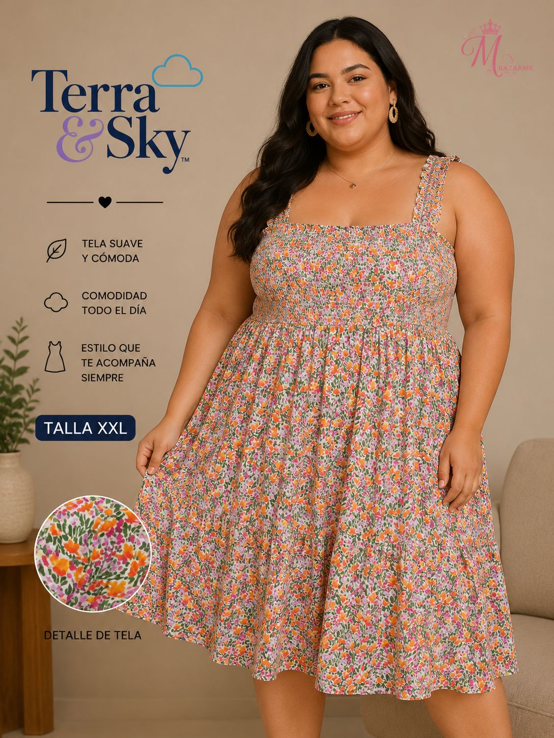Vestido Terra & Sky Estampado Floreado Talla 2X (XXL/2XL)